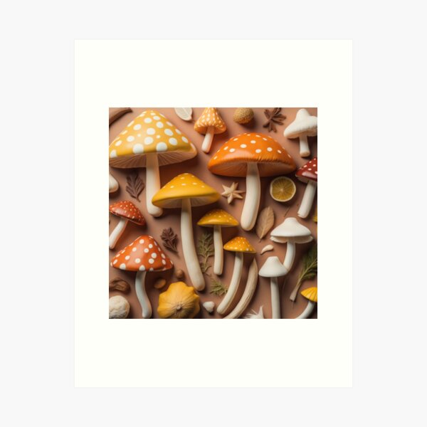 Item preview, Orange, Yellow, Red Mushrooms designed and sold by SoftLivingCore.