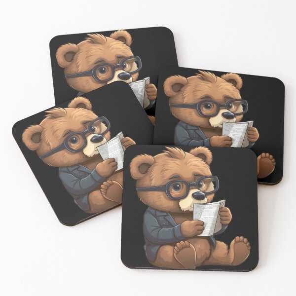 Item preview, Bear reading paper (black background) designed and sold by Tabuku.