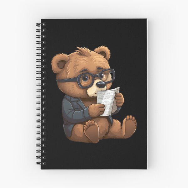 Item preview, Bear reading paper (black background) designed and sold by Tabuku.