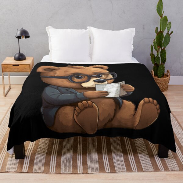 Item preview, Bear reading paper (black background) designed and sold by Tabuku.