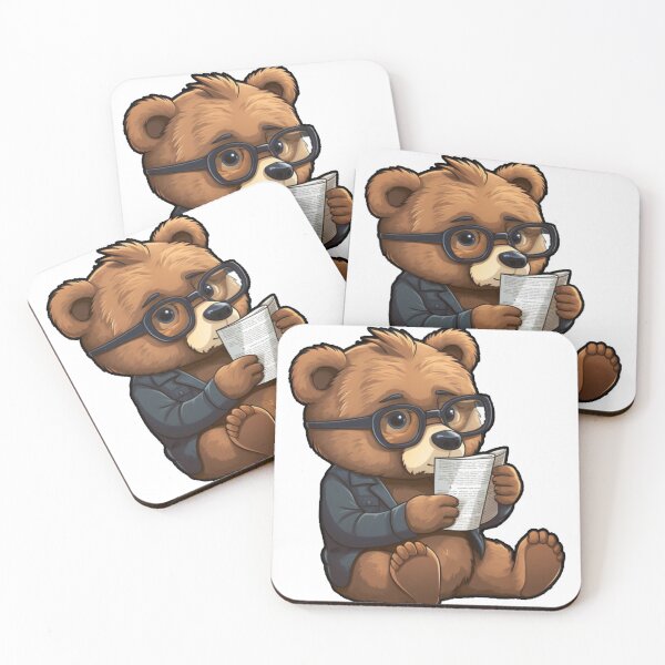 Item preview, Bear reading paper (white background) designed and sold by Tabuku.