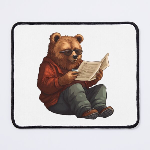 Item preview, Bear reading paper (white background) designed and sold by Tabuku.