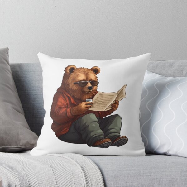 Item preview, Bear reading paper (white background) designed and sold by Tabuku.