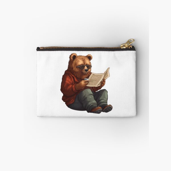 Item preview, Bear reading paper (white background) designed and sold by Tabuku.