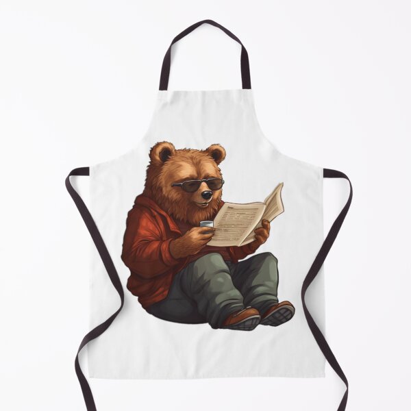 Item preview, Bear reading paper (white background) designed and sold by Tabuku.