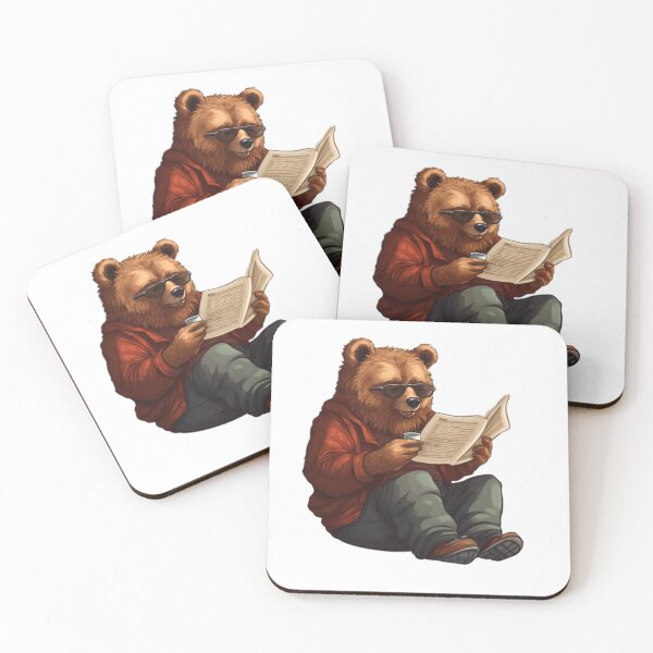 Item preview, Bear reading paper (white background) designed and sold by Tabuku.