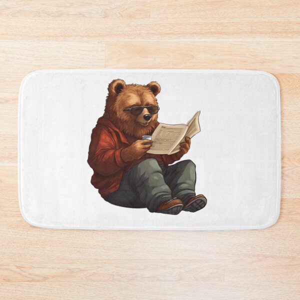 Item preview, Bear reading paper (white background) designed and sold by Tabuku.