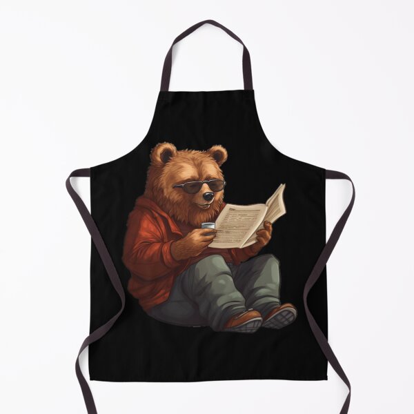 Item preview, Bear reading paper (black background) designed and sold by Tabuku.