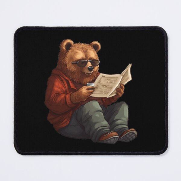 Item preview,  Bear reading paper (black background) designed and sold by Tabuku.