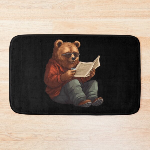 Item preview,  Bear reading paper (black background) designed and sold by Tabuku.