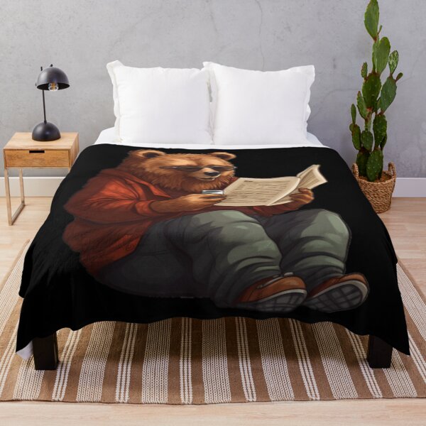 Item preview,  Bear reading paper (black background) designed and sold by Tabuku.