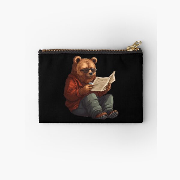 Item preview,  Bear reading paper (black background) designed and sold by Tabuku.