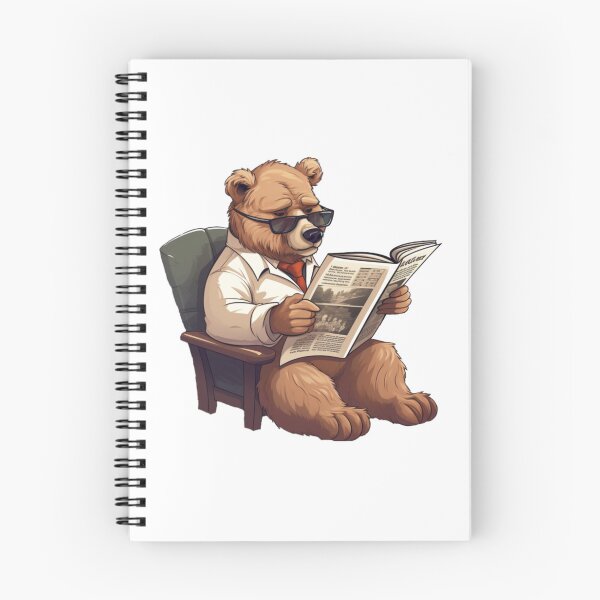 Item preview, Bear reading paper (white background) designed and sold by Tabuku.