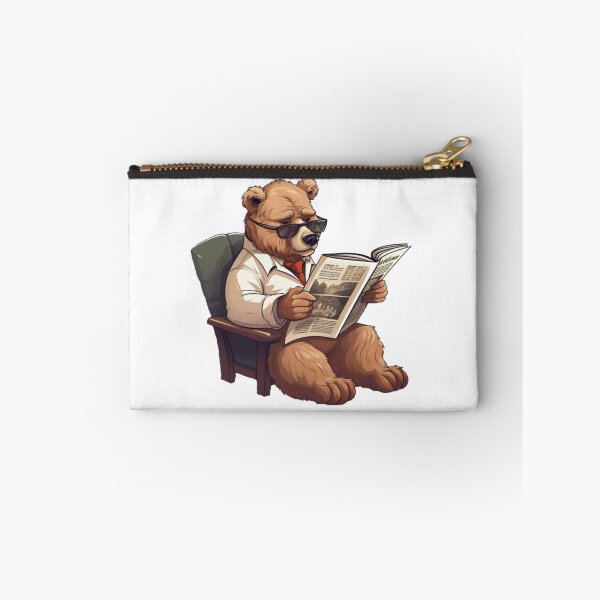 Item preview, Bear reading paper (white background) designed and sold by Tabuku.