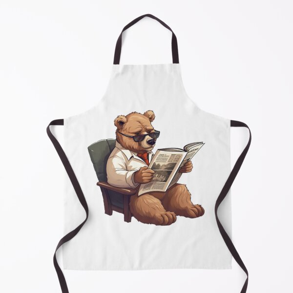 Item preview, Bear reading paper (white background) designed and sold by Tabuku.