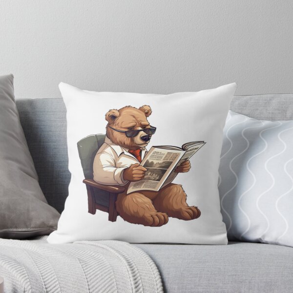 Item preview, Bear reading paper (white background) designed and sold by Tabuku.
