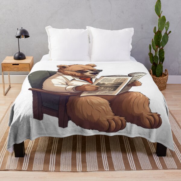 Item preview, Bear reading paper (white background) designed and sold by Tabuku.