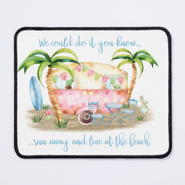 Item preview, Retro Vintage Camper Caravan Beach Scene with quote - "We Could Do It You Know...Run Away and Live at the Beach". designed and sold by ReefCoast.