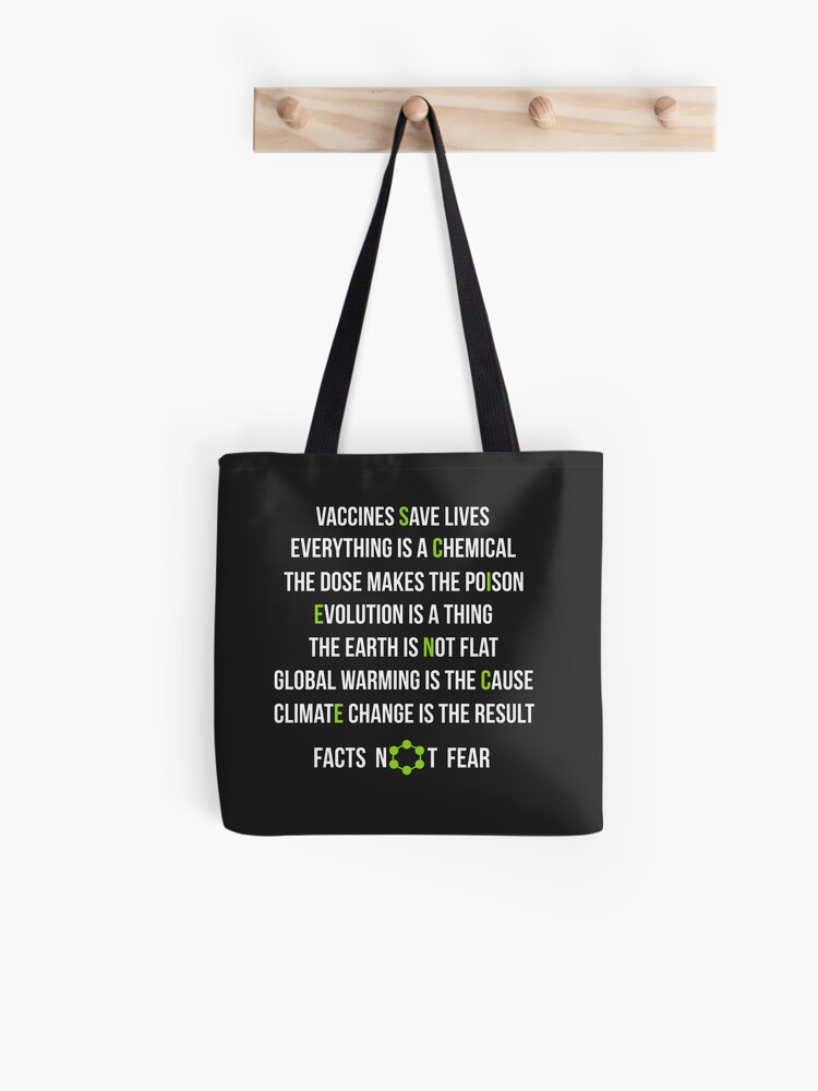 TOTE BLACK SCIENCE PERIODIC TABLE QUALITY COTTON STUDENT BAG FOR LIFE SHOPPER