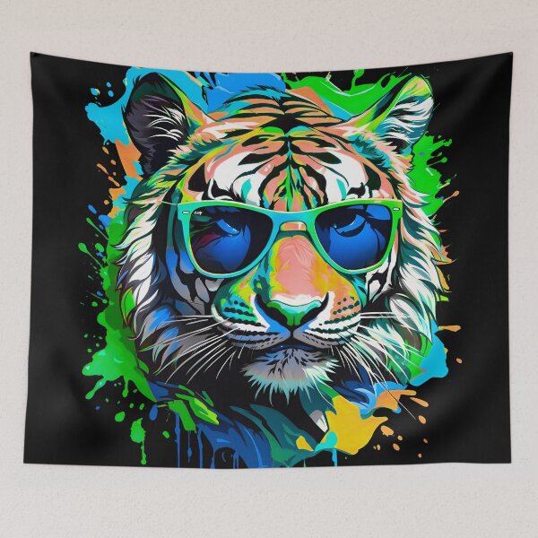 Artikelvorschau, Tiger-Farbspritzer mit Sonnenbrille entworfen und verkauft von MindWave THC.