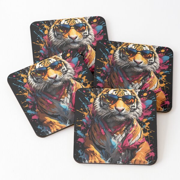 Artikelvorschau, Tiger-Farbspritzer mit Sonnenbrille entworfen und verkauft von MindWave THC.