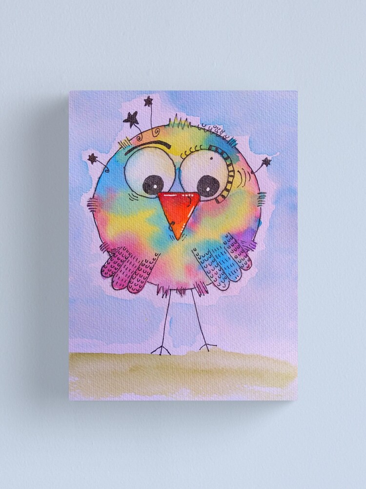 Miniature Colorful Bird Watercolor Canvas Painting