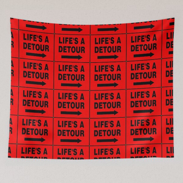 Item preview, LIFE'S A DETOUR; Signage with Black Bold Lettering and Arrow on Red Background designed and sold by AASparksDesigns.