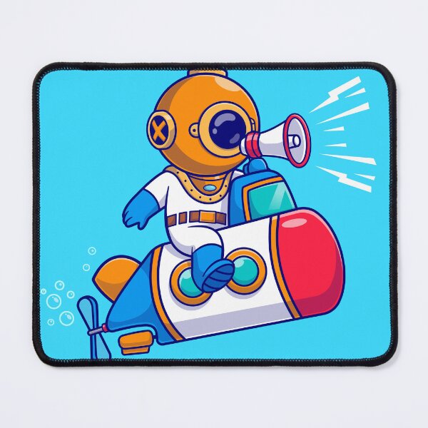 Item preview, Underwater Explorer: Cute Diver with Submarine and Megaphone designed and sold by hjian8219.