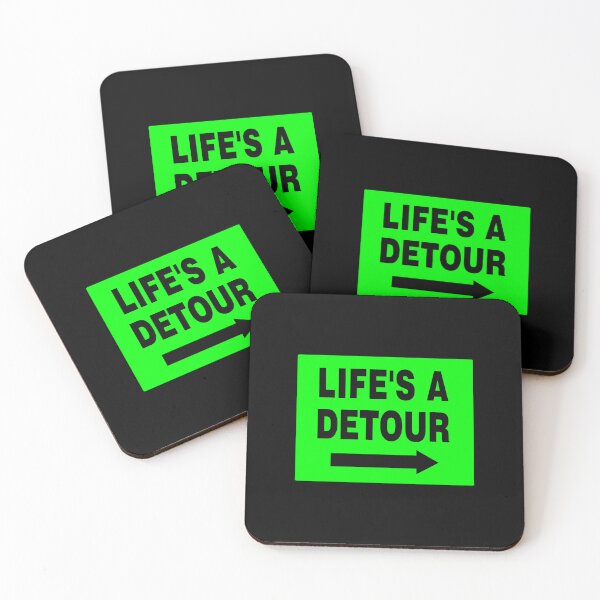 Item preview, LIFE'S A DETOUR; Signage with Black Bold Lettering and Arrow on Green Background designed and sold by AASparksDesigns.