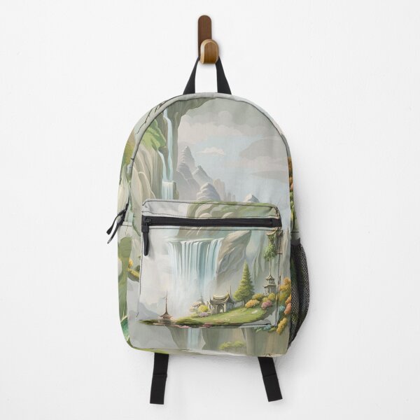 Item preview, chinese pattern, pagoda, tree, roots, waterfall, mountains, atmosphere, classics, spring summer, rhombuses, geometry, landscape designed and sold by Maria Mihailova.