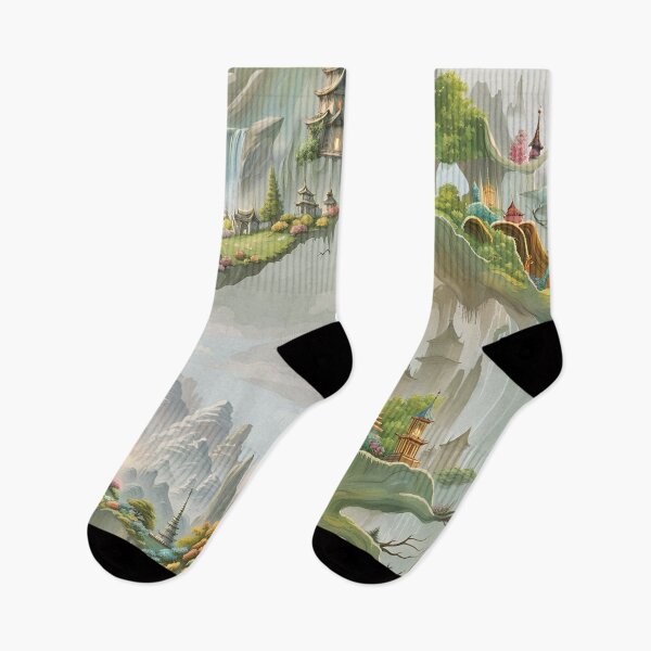 Item preview, chinese pattern, pagoda, tree, roots, waterfall, mountains, atmosphere, classics, spring summer, rhombuses, geometry, landscape designed and sold by Maria Mihailova.