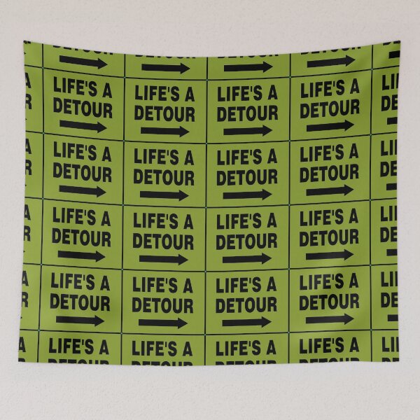 Item preview, LIFE'S A DETOUR; Signage with Black Bold Lettering and Arrow on Khaki Background designed and sold by AASparksDesigns.