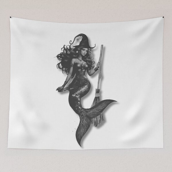 Item preview, Black and White Halloween Mermaid Sea Witch designed and sold by SirenasWorld.