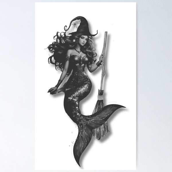 Item preview, Black and White Halloween Mermaid Sea Witch designed and sold by SirenasWorld.
