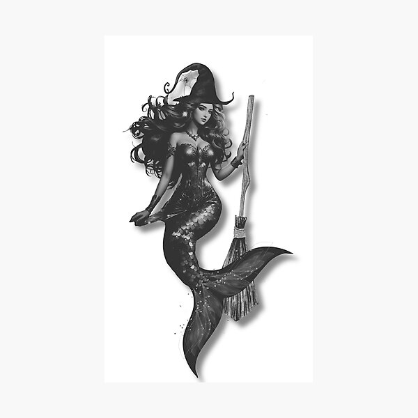 Item preview, Black and White Halloween Mermaid Sea Witch designed and sold by SirenasWorld.