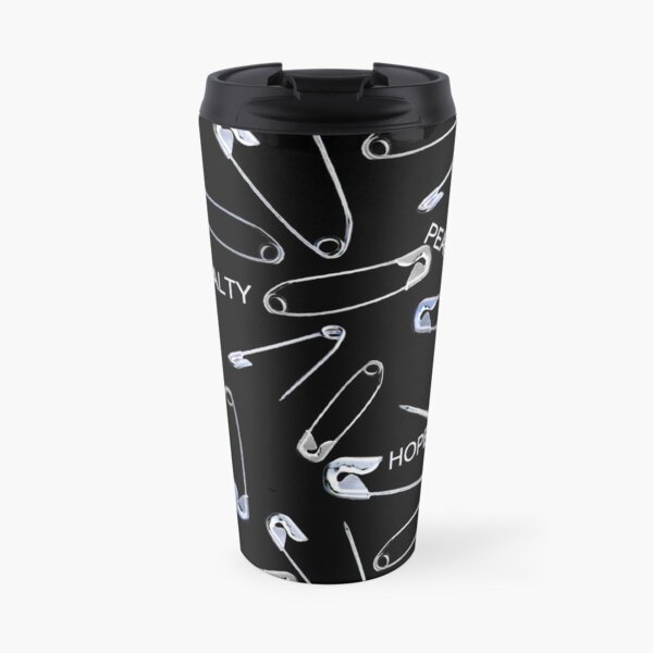 Safe with me safety pins on black with activist slogans Travel Mug