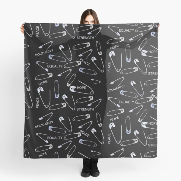 Safe with me safety pins on black with activist slogans Scarf