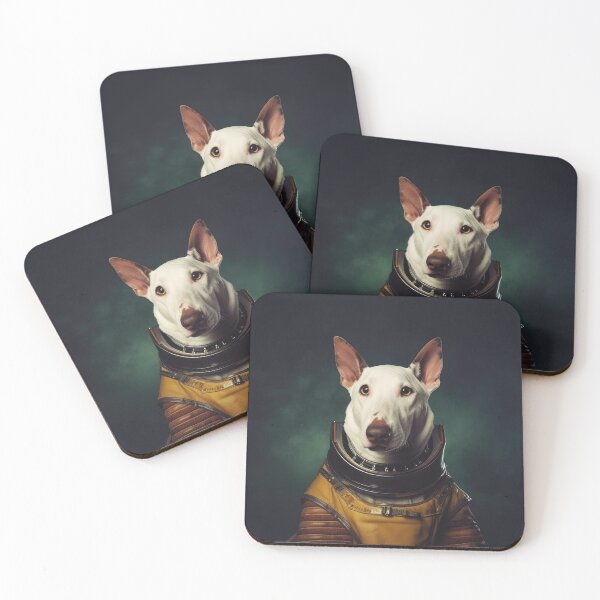Item preview, portrait of a bull terrier dog in a spacesuit against the background of space designed and sold by JoBlack1.