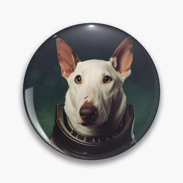 Item preview, portrait of a bull terrier dog in a spacesuit against the background of space designed and sold by JoBlack1.