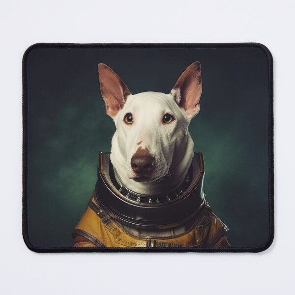Item preview, portrait of a bull terrier dog in a spacesuit against the background of space designed and sold by JoBlack1.