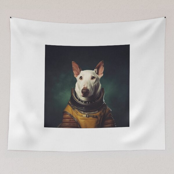 Item preview, portrait of a bull terrier dog in a spacesuit against the background of space designed and sold by JoBlack1.