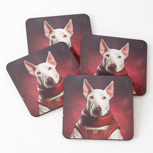 Item preview, portrait of a bull terrier dog in a spacesuit against the background of space designed and sold by JoBlack1.