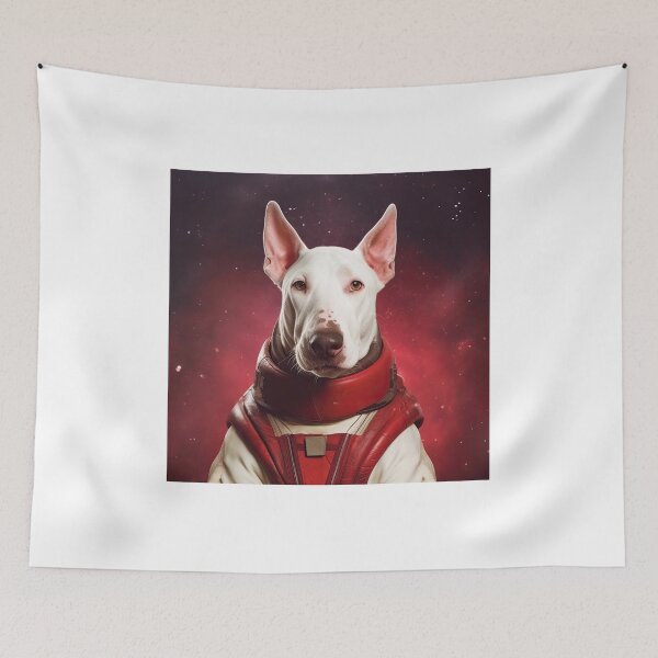 Item preview, portrait of a bull terrier dog in a spacesuit against the background of space designed and sold by JoBlack1.