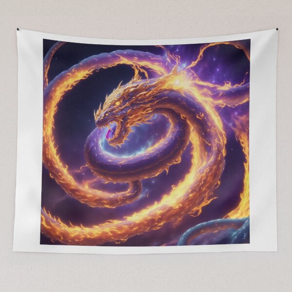 Item preview, Celestial Dance: A Radiant Serpent Amidst Cosmic Chaos designed and sold by RedArtG09.