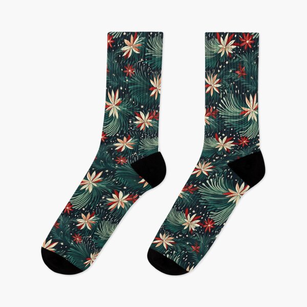 Item preview, Poinsettia and Pine Christmas pattern designed and sold by Inky-Spiration.