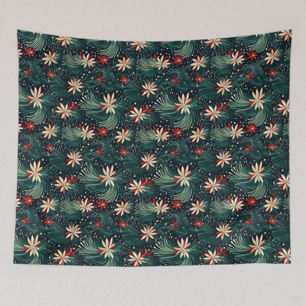 Item preview, Poinsettia and Pine Christmas pattern designed and sold by Inky-Spiration.