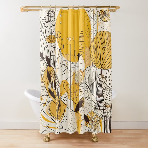 Paint Design Shower Curtains, Abstract Designer hot Shower Curtains, Boho Decor with Yellow Base color, Chic shower curtains