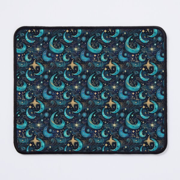 Aperçu de l'œuvre Witchy Vibe : Lunes et étoiles bleu royal avec des tourbillons et des accents dorés créée et vendue par MysticOzzy.