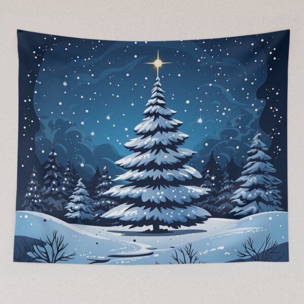 Artikelvorschau, Weihnachtsbaum in verschneiter Landschaft entworfen und verkauft von Myra365Art.