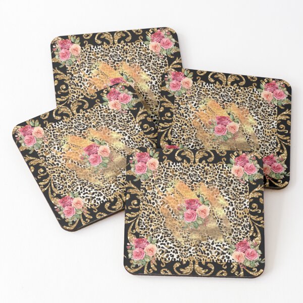 Item preview, Leopard print pattern with gold and roses designed and sold by Renee Lavoie.